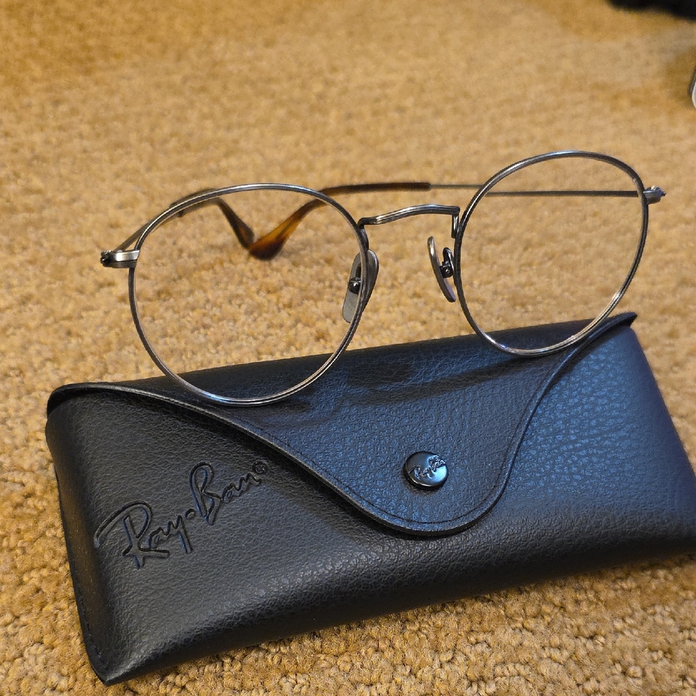 Ray-Ban Titanium Metallic Round Eyewear with Black Case